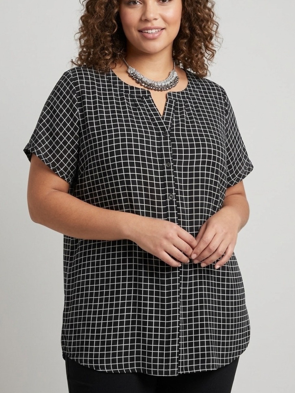 😍CLEARANCE -  JOE FRESH Black & White Check Pattern Button Front Blouse XL